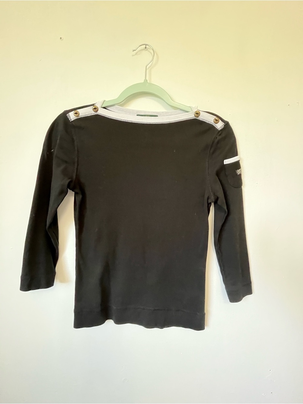 Ralph Lauren Black Boatneck Long-Sleeve with White Trim and Button Details